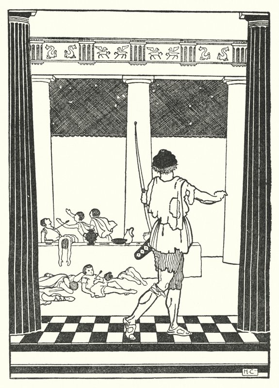 Odysseus killing the suitors of Penelope by Hugh Chesterman