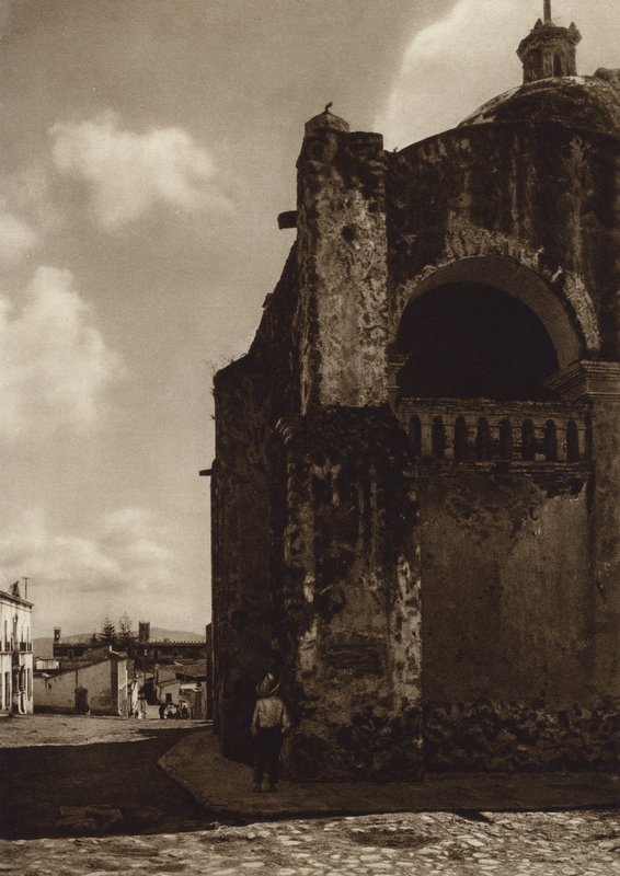 Mexico: Cuernavaca, Partial view of the Cathedral by Hugo Brehme