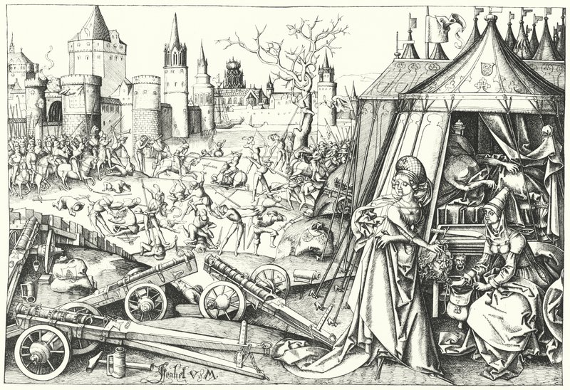 The Beheading of Assyrian General Holofernes by Israelite Judith of Bethulia, from the Poem Judith by Israhel van the Elder Meckenem