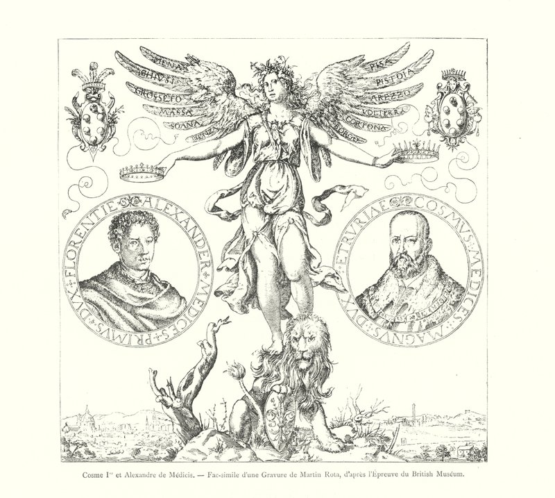 Cosme Ier et Alexandre de Medicis, Fac-simile of an Engraving by Martin Rota, after the Proof from the British Museum by Italian School