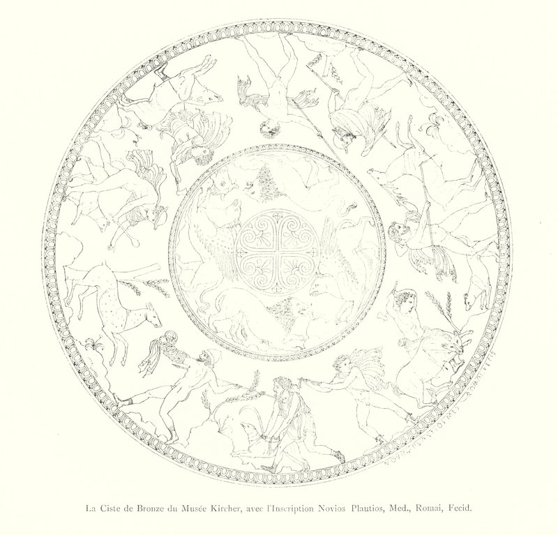 The Bronze Cista from the Kircher Museum, with the Inscription Novios Plautios, Med, Romai, Fecid (engraving) by Italian School