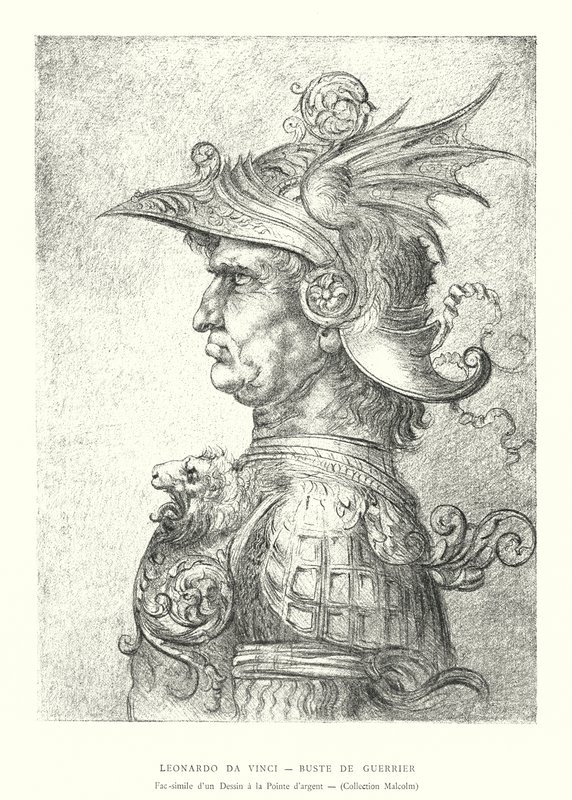 Leonardo da Vinci, Bust of a Warrior, Facsimile of a Drawing in Silverpoint, Malcolm Collection by Italian School