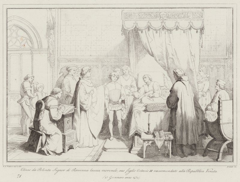 Obizzo da Polenta, Lord of Ravenna, on His Deathbed, Recommends His Son Ostasio III by Italian School
