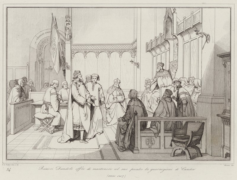 Rainieri Dandolo offers to maintain the garrisons of Candia with his own funds by Italian School