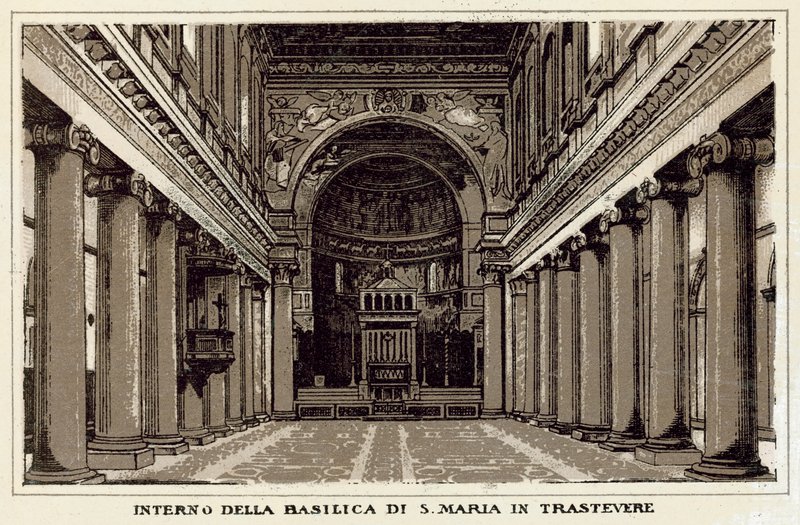 Rome: Interior of the Basilica of Santa Maria in Trastevere by Italian School