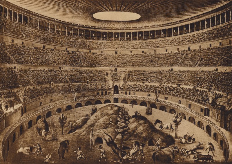 Rome: Interior of the Colosseum, Historical Reconstruction by Italian School
