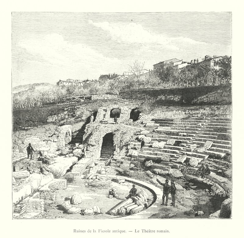 Ruins of Ancient Fiesole, The Roman Theatre (engraving) by Italian School