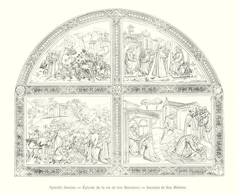 Spinello Aretino, Episode from the Life of San Benedetto, Sacristy of San Miniato (engraving) by Italian School