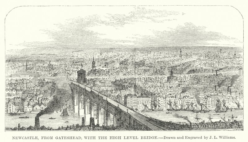 Newcastle, from Gateshead, with the High Level Bridge by J.L. (after) Williams