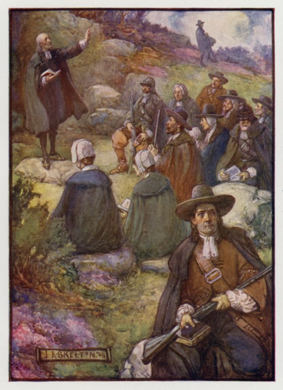 Armed sentries keeping watch during a meeting of Scottish Covenanters, 17th Century by J. R. Skelton