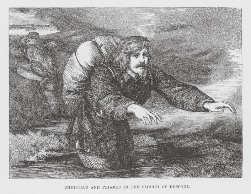 Christian and Pliable in the Slough of Despond (engraving) by James Dawson Watson