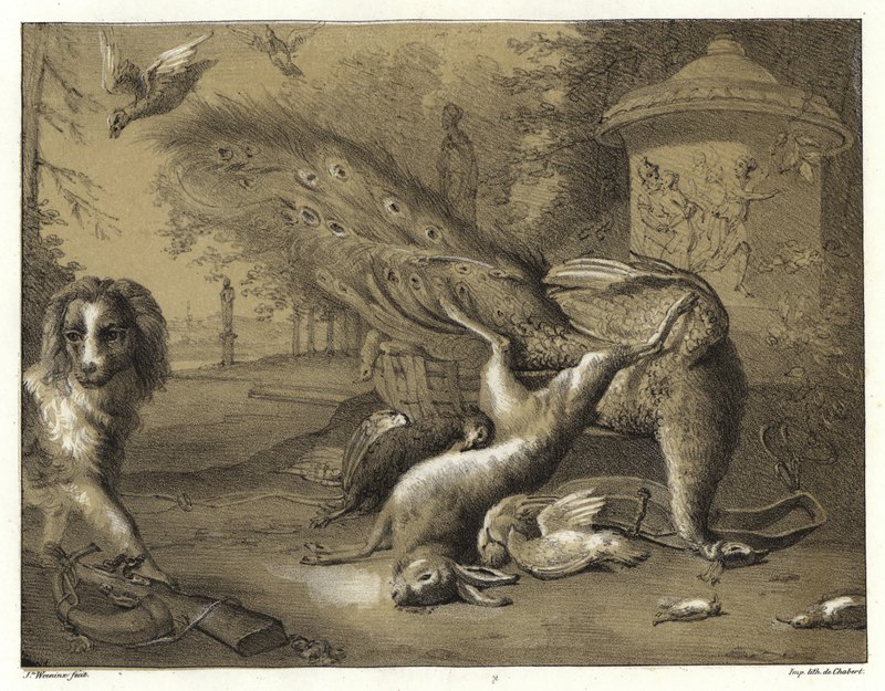 Still Life with a Peacock and a Dog by Jan Baptist Weenix