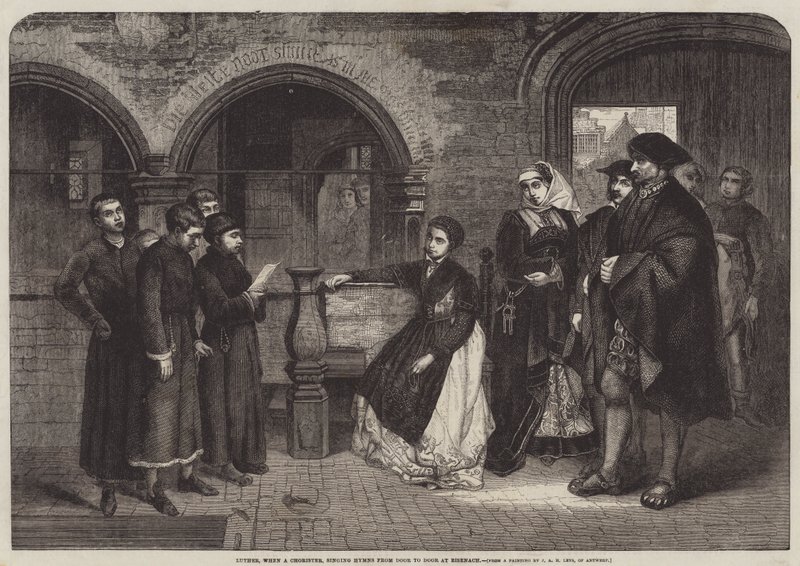 Luther, when a Chorister, singing Hymns from Door to Door at Eisenach by Jan August Hendrik Leys