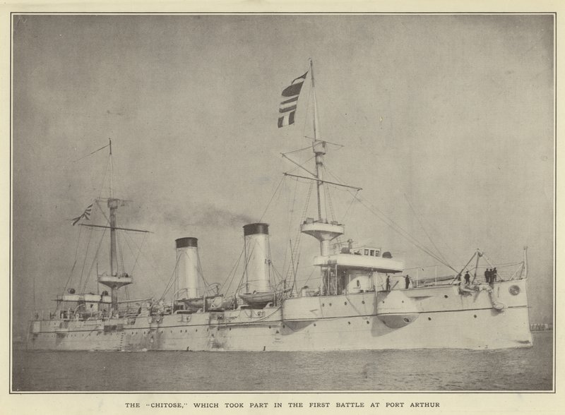 The Chitose, Which Took Part in the First Battle at Port Arthur by Japanese Photographer