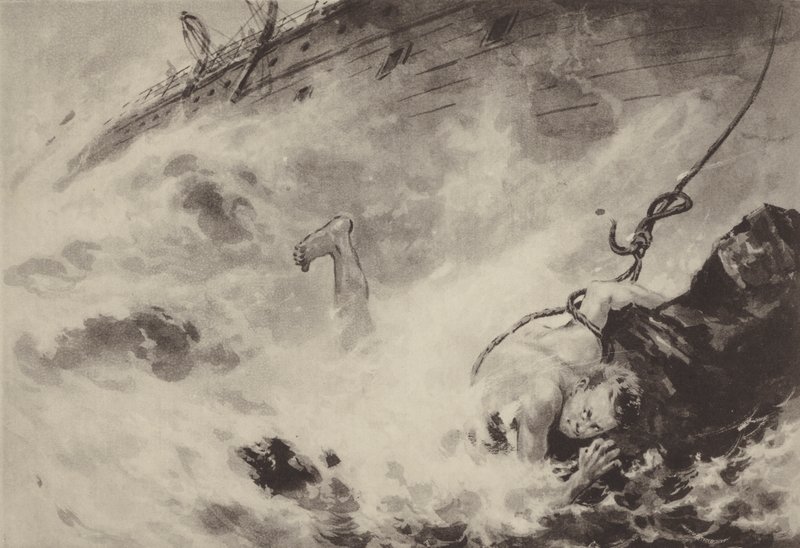 A Japanese Sailor going ashore with a Rope during a Shipwreck by Japanese School
