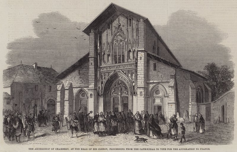 The Archbishop of Chambery, at the Head of his Clergy, Proceeding from the Cathedral to Vote for the Annexation to France by Jean Adolphe Beauce