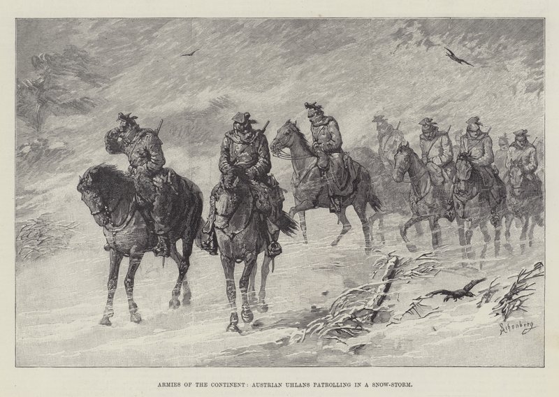 Armies of the Continent, Austrian Uhlans Patrolling in a Snow-Storm by Johann Nepomuk Schonberg