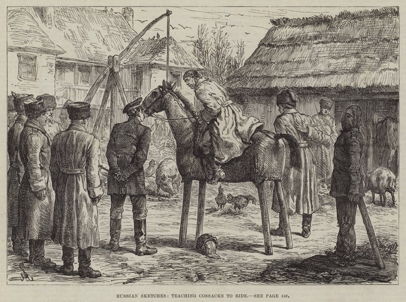 Russian Sketches, teaching Cossacks to ride by Johann Nepomuk Schonberg