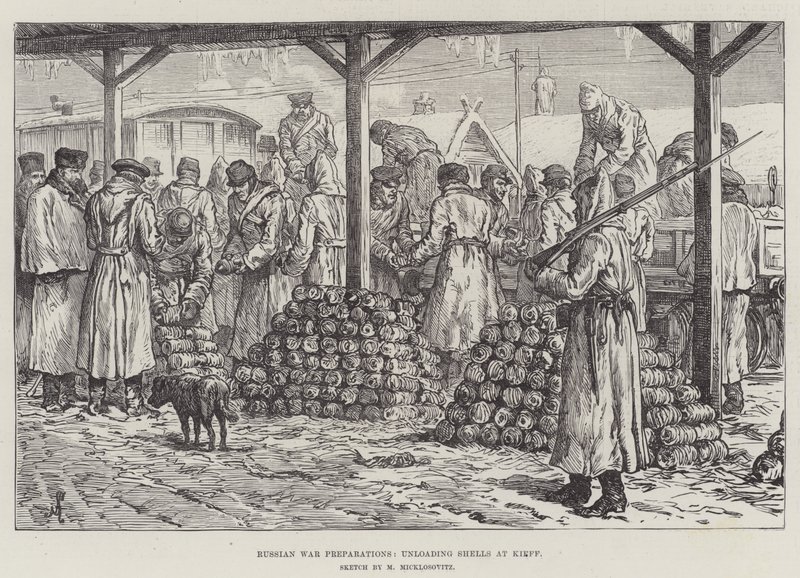 Russian War Preparations, Unloading Shells at Kieff by Johann Nepomuk Schonberg
