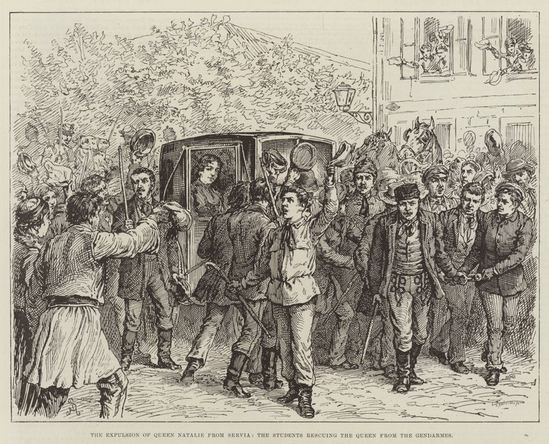 The Expulsion of Queen Natalie from Servia, the Students rescuing the Queen from the Gendarmes by Johann Nepomuk Schonberg