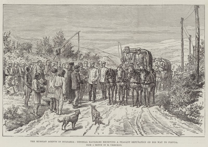 The Russian Agents in Bulgaria, General Kaulbars receiving a Peasant Deputation on his Way to Plevna by Johann Nepomuk Schonberg