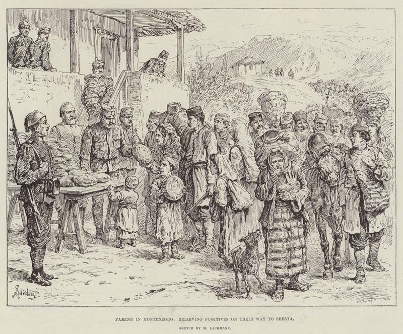 Famine in Montenegro, relieving Fugitives on their Way to Serbia by Johann Nepomuk Schonberg