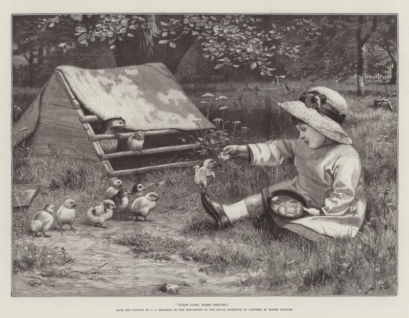 First Come, First Served, in the Exhibition of the Royal Institute of Painters in Water Colours by John Charles Dollman