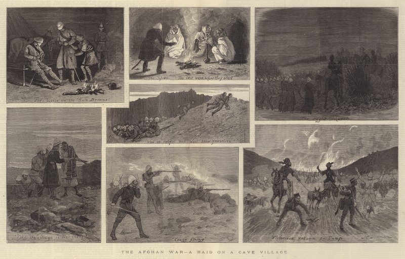 The Afghan War, a Raid on a Cave Village by John Charles Dollman