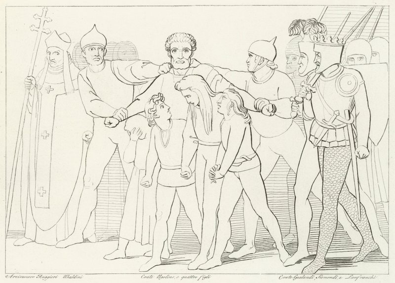 Count Ugolino Seized, Inferno, Canto 33 by John (after) Flaxman