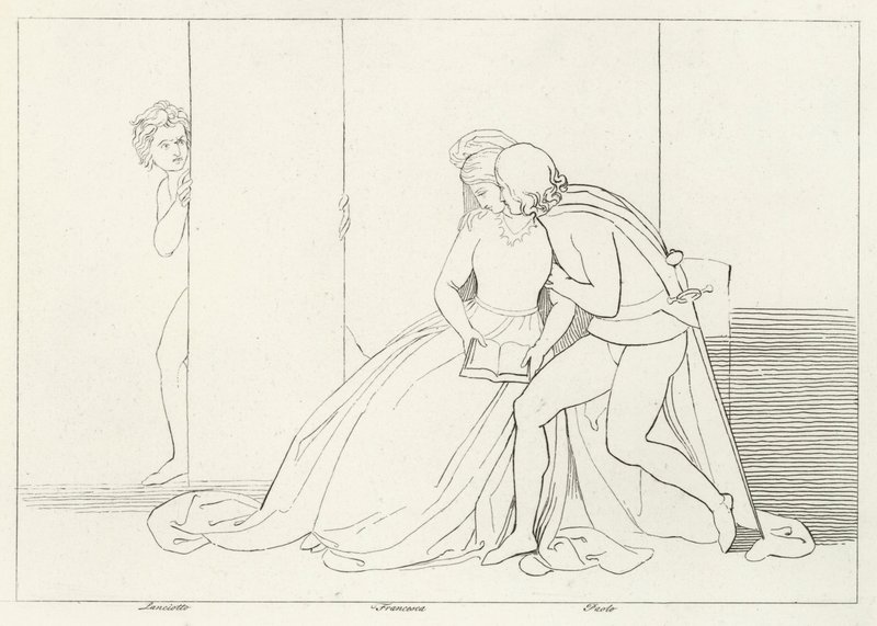 The Lovers Surprised, Inferno, Canto 5 by John (after) Flaxman
