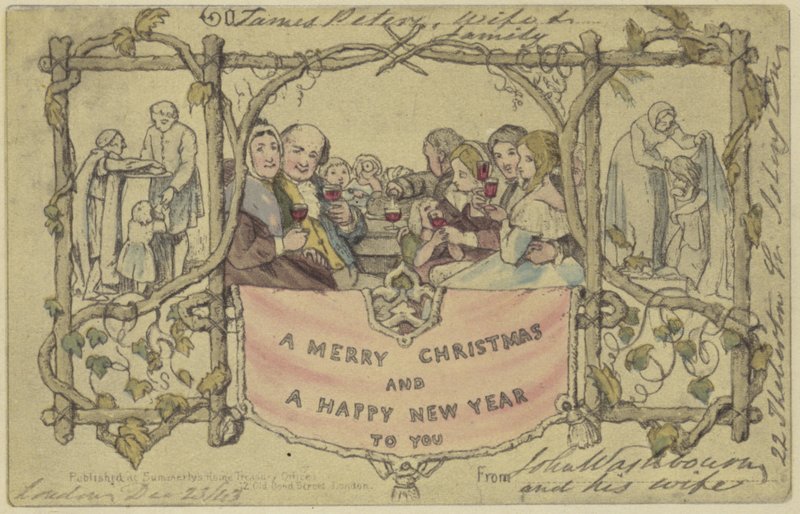 Facsimile reproduction of the first Christmas card by John Callcott Horsley
