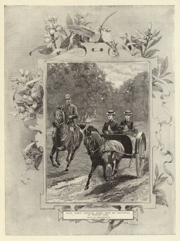 H R H Prince Christian riding with his daughters in Windsor Park by John Charlton