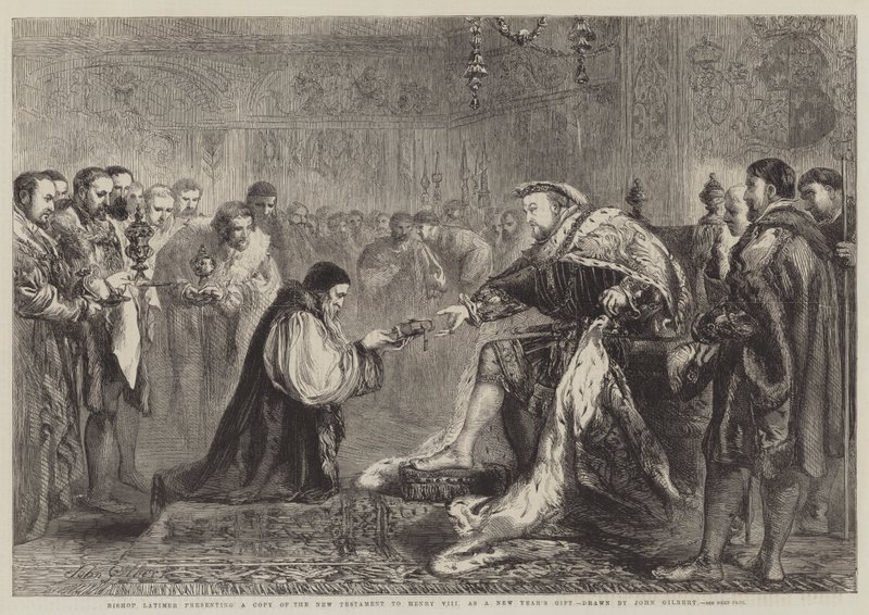 Bishop Latimer presenting a Copy of the New Testament to Henry VIII as a New Year