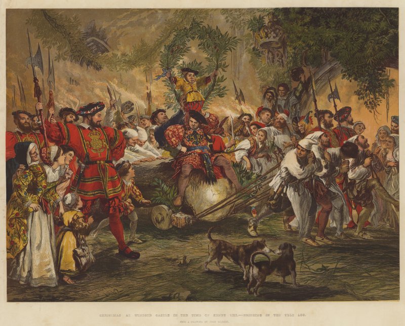 Christmas at Windsor Castle in the Time of Henry VIII, Bringing in the Yule Log by John Gilbert