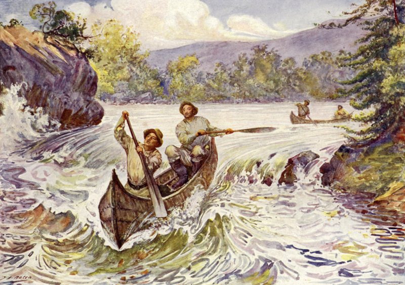 Canadians shooting rapids in canoes by John Henry Frederick (after) Bacon