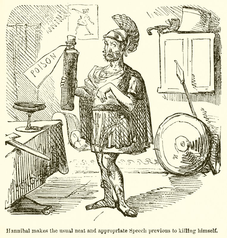Hannibal Makes the Usual Neat and Appropriate Speech Previous to Killing Himself by John Leech