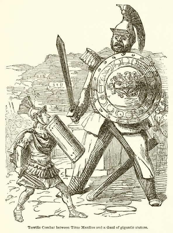 Terrific Combat between Titus Manlius and a Gaul of Gigantic Stature by John Leech