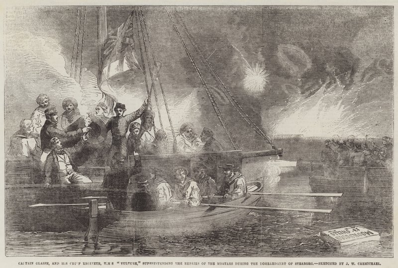 Captain Glasse, and his Chief Engineer, HMS Vulture, superintending the Repairs of the Mortars during the Bombardment of Sveaborg by John Wilson Carmichael