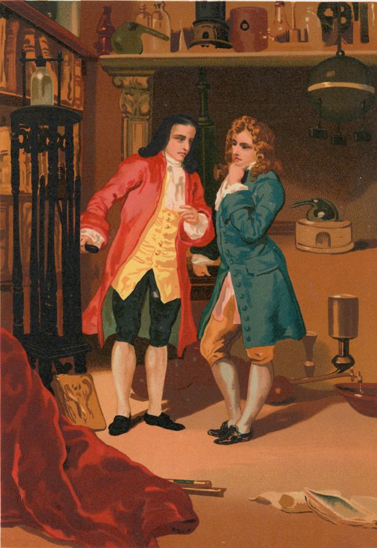Robert Boyle and Denis Papin inspect Papin