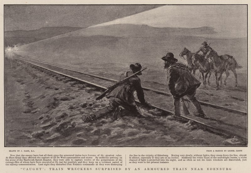 Caught, Train Wreckers surprised by an Armoured Train near Edenburg by Joseph Nash