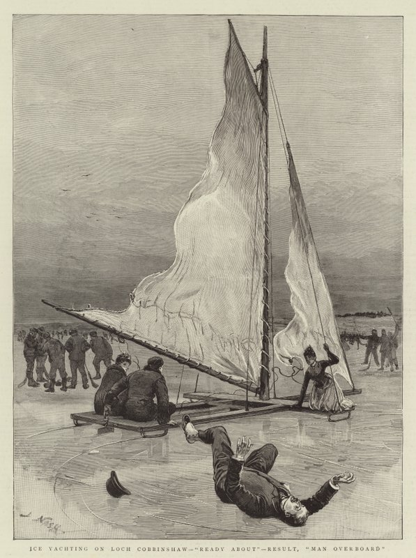 Ice Yachting on Loch Cobbinshaw, Ready About, Result, Man Overboard by Joseph Nash