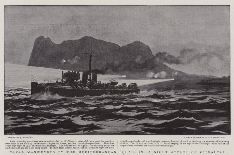Naval Manoeuvres by the Mediterranean Squadron, a Night Attack on Gibraltar by Joseph Nash