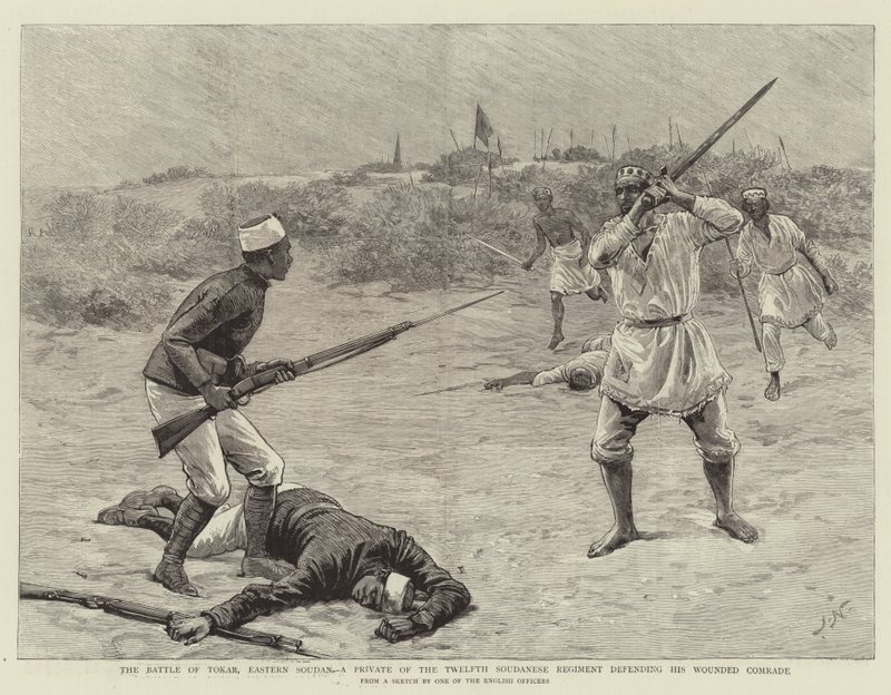 The Battle of Tokar, Eastern Soudan, a Private of the Twelfth Soudanese Regiment defending his Wounded Comrade by Joseph Nash