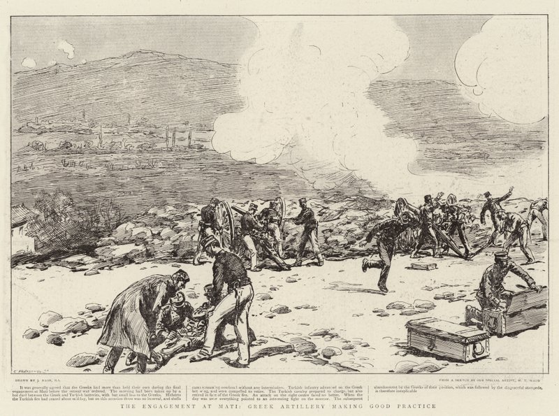 The Engagement at Mati, Greek Artillery Making Good Practice by Joseph Nash