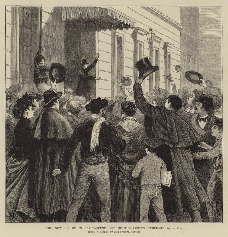 The New Regime in Spain, Scene Outside the Cortes, 10 February, 4 PM by Joseph Nash