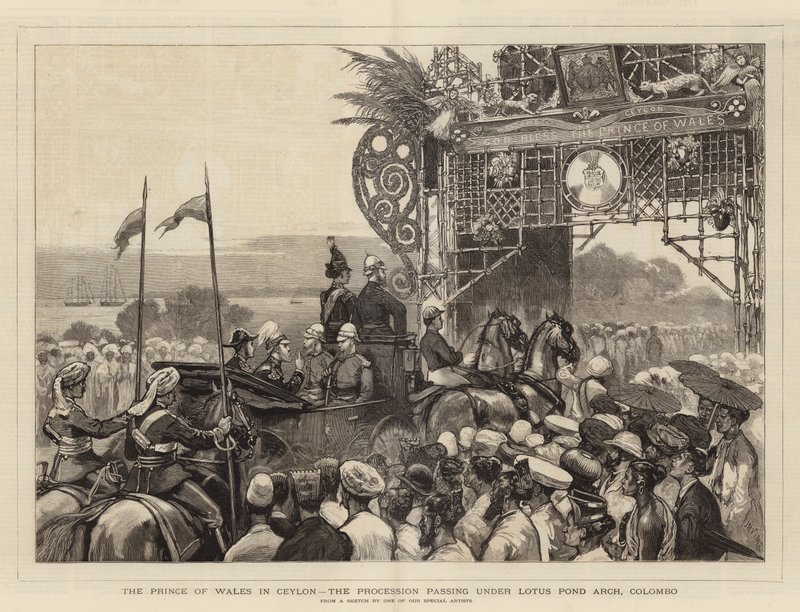 The Prince of Wales in Ceylon, the Procession Passing Under Lotus Pond Arch, Colombo by Joseph Nash