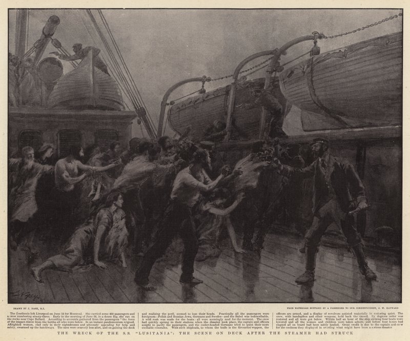 The Wreck of the SS Lusitania, the Scene on Deck after the Steamer had struck by Joseph Nash