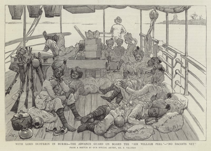 With Lord Dufferin in Burma, the Advance Guard on Board the Sir William Peel, No Dacoits Yet by Joseph Nash