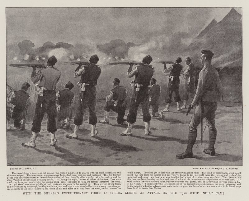 With the Sherbro Expeditionary Force in Sierra Leone, an Attack on the 3rd West India Camp by Joseph Nash