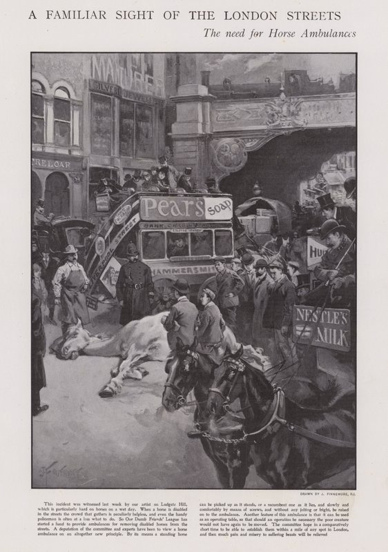 The need for horse ambulances on the streets of London by Joseph (after) Finnemore